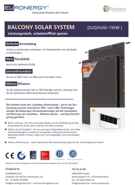 BALCONY Solar System Datenblatt